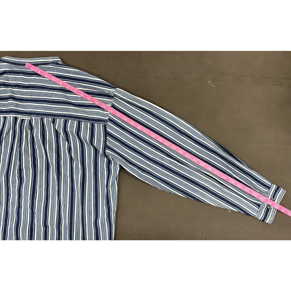 (2) Coliseum Jeans Shirt Mens XL Blue Stiped Cotton Short & Long Sleeve Y2K 90s - Picture 14 of 16